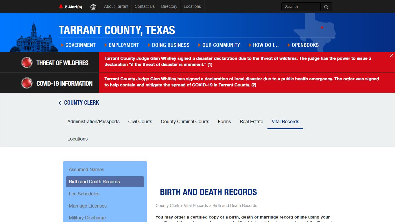 Birth and Death Records - Tarrant County