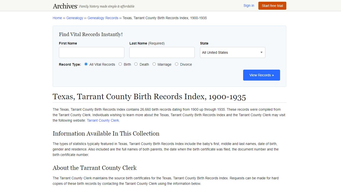 Texas, Tarrant County Birth Records | Search Collections ...
